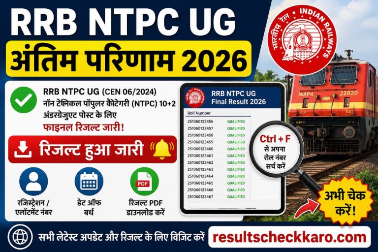 RRB NTPC UG Final Result 2026 Jari, Yahan Se Check Karein